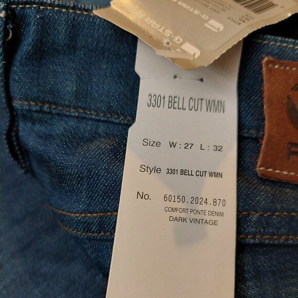 Retro G-Star 3301 Bell Bottom Flare Dark Vintage Blue Denim Jeans Sz 27 NWT - Picture 13 of 13